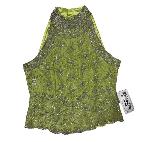 Vintage Daisy Flower Beaded Sleeveless Silk Top by Mark And John by Gopal LG NWT - Picture 6 of 7